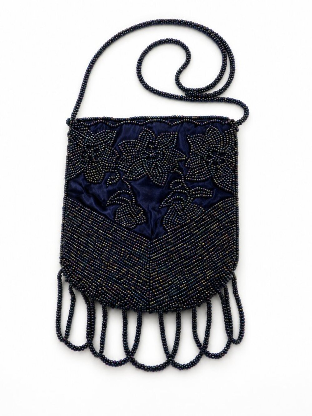 Vintage Beaded Evening Bag Navy Floral Iridescent Crossbody Purse